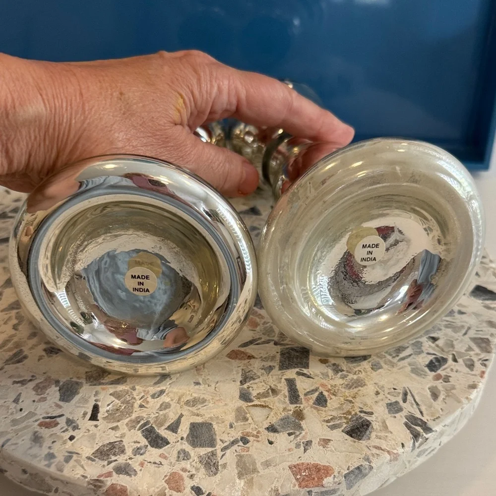 Mercury Glass Turned Style Antique Inspired Candle Sticks (2)